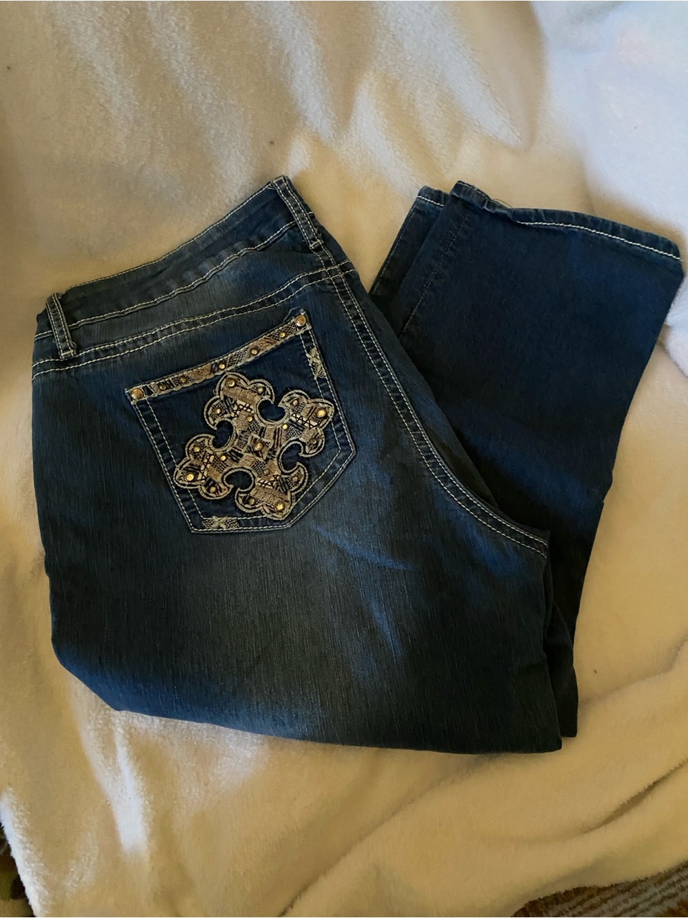Embellished Dark Blue  Women’s  Capri Jeans